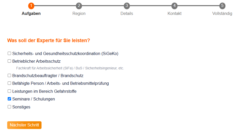 Formular Ausschreibung eingeben Seminare Schulungen im Arbeitsschutz
